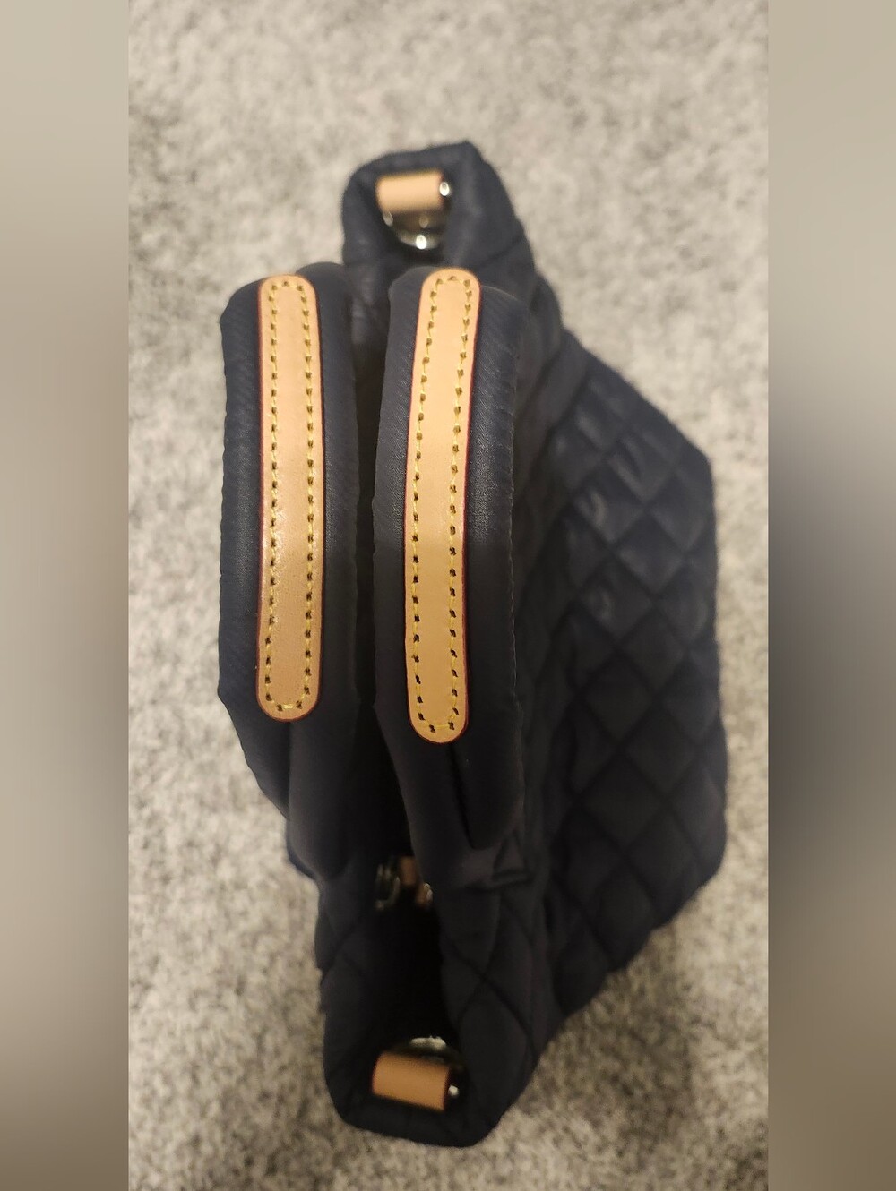 NWOT MZ Wallace $185 Micro Sutton Nylon And Leather Tote Navy/Tan - Picture 2 of 4